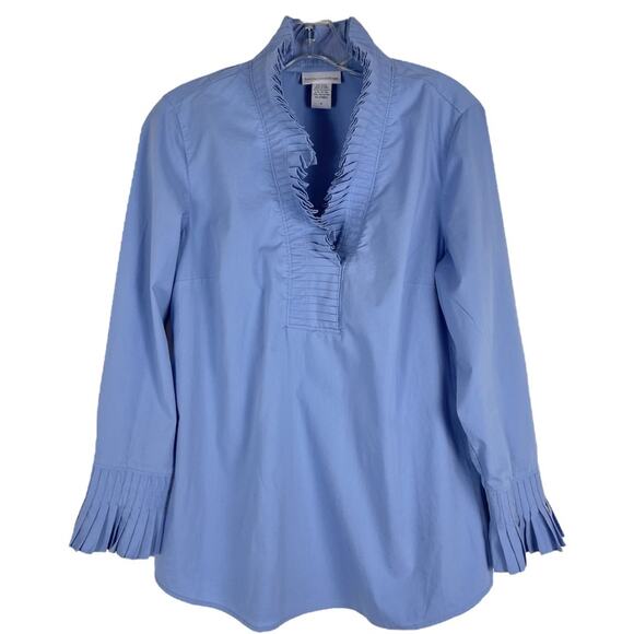 Soft Surroundings blue ruffle lightweight popover preppy shirt top PS - Picture 1 of 8